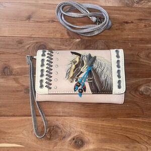 Horse Wallet Western Feather Tassel Crossbody Women Wristlet Clutch Small Purse